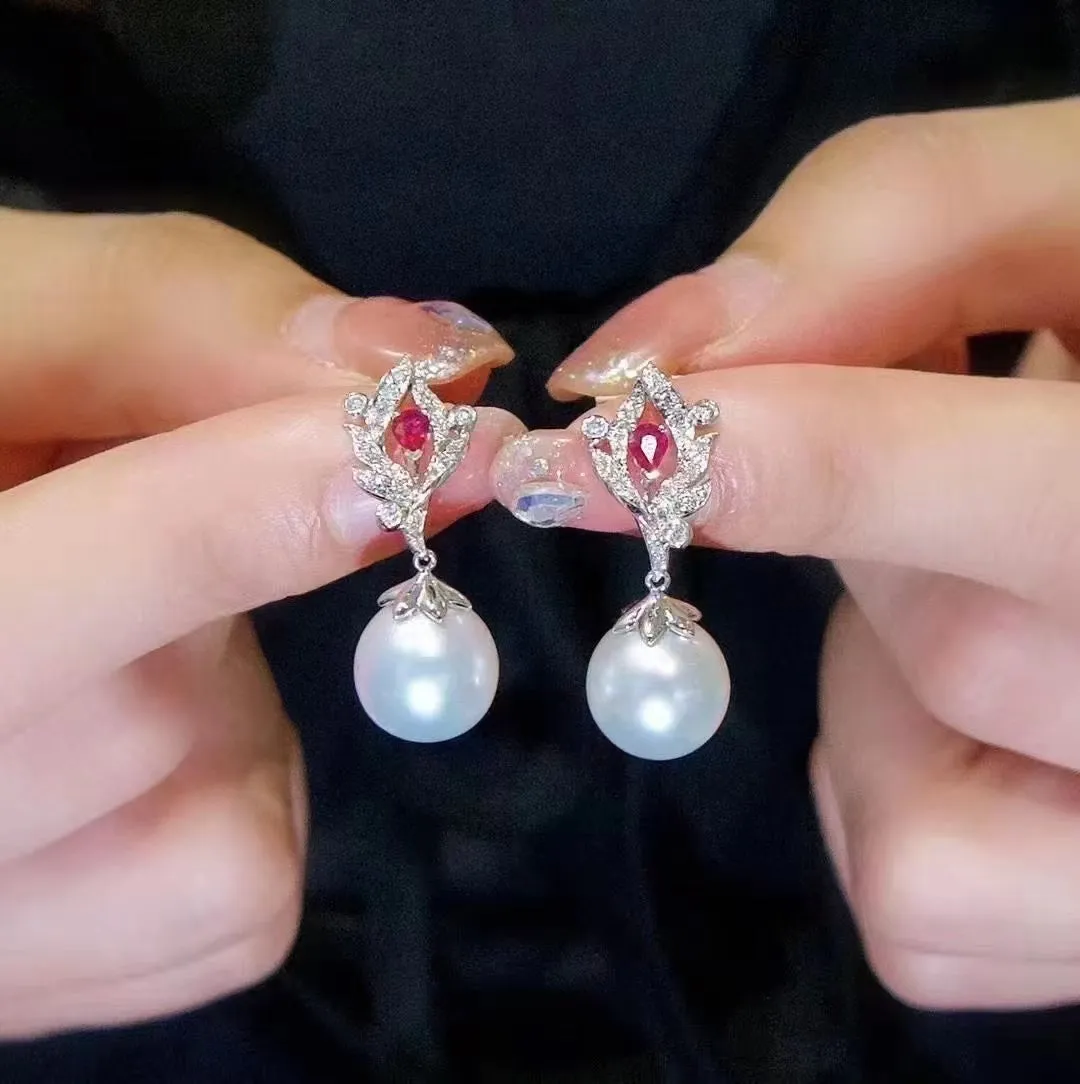 THIALH - FAUNA & FLORA - Ruby and White Diamond Pearl Earrings