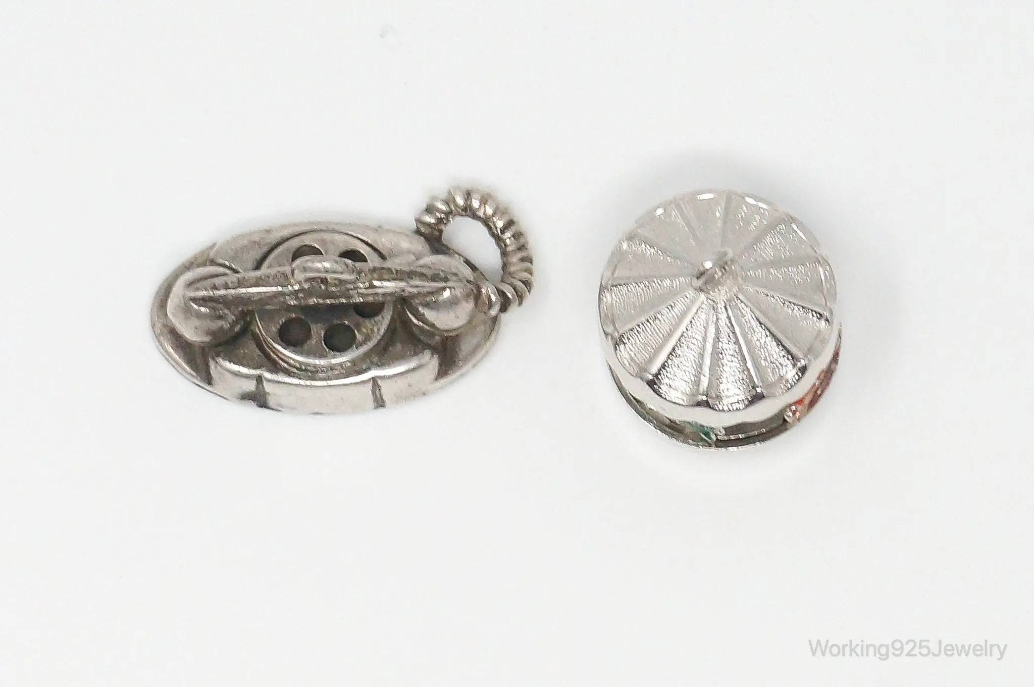 Vintage Antique Merry-Go-Round & Telephone Moving Enamel Sterling Silver Charms