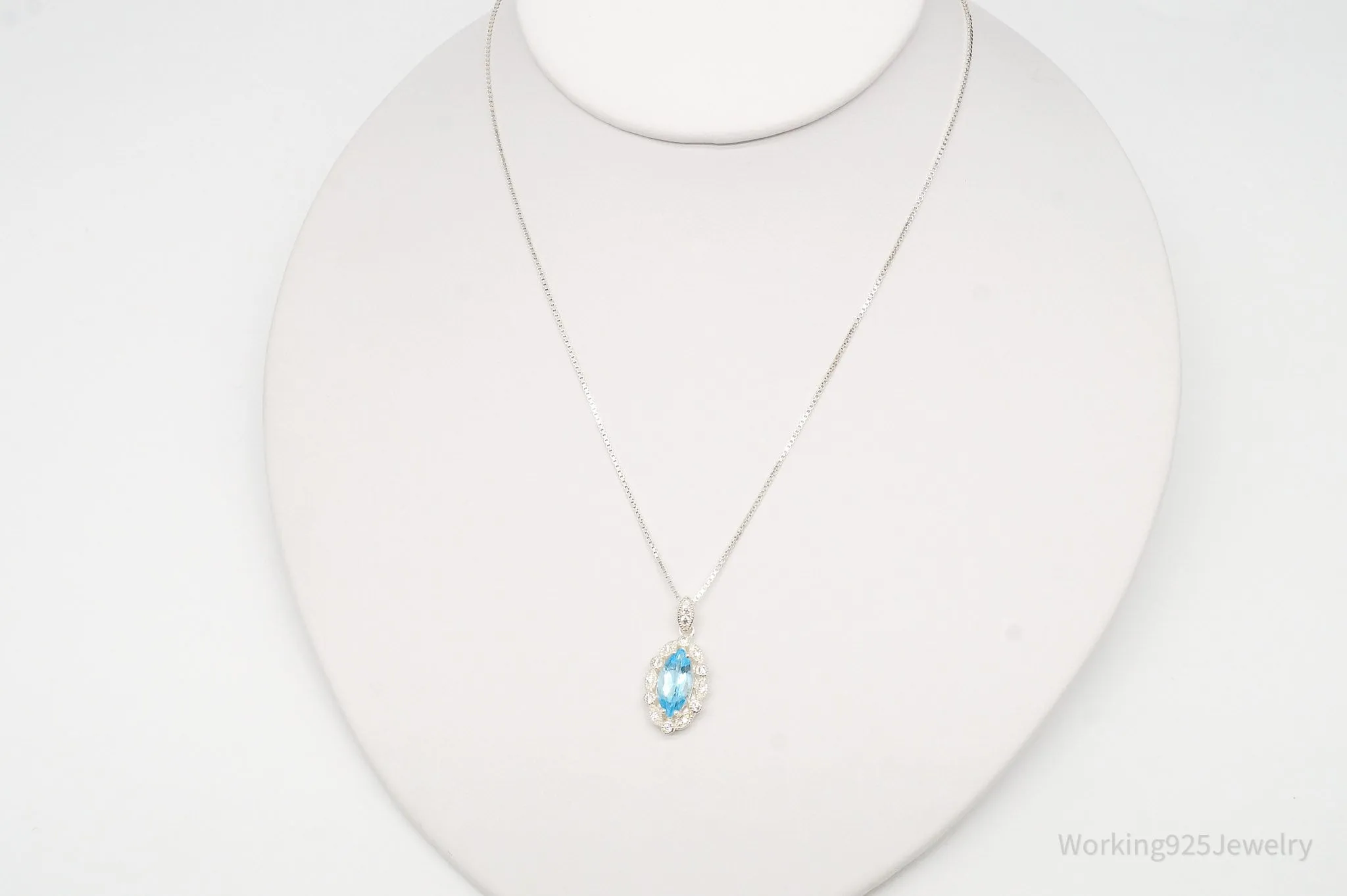 Vintage Blue Topaz Cubic Zirconia Sterling Silver Necklace 18"