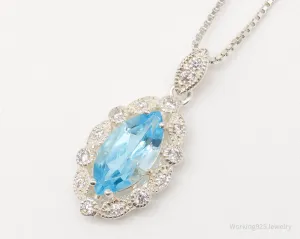 Vintage Blue Topaz Cubic Zirconia Sterling Silver Necklace 18"