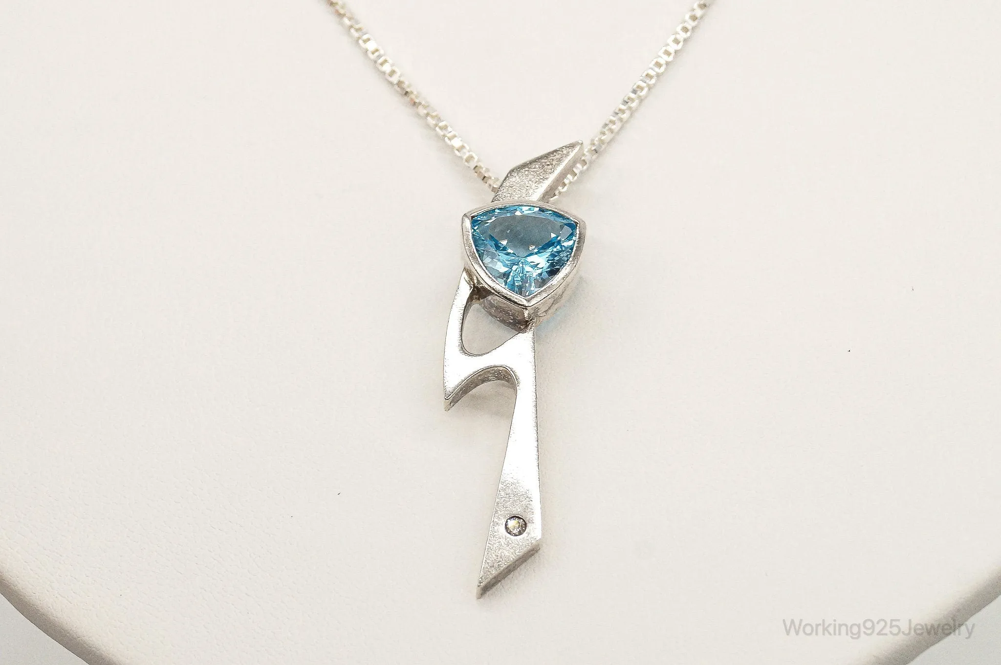 Vintage Blue Topaz Diamond Sterling Silver Necklace