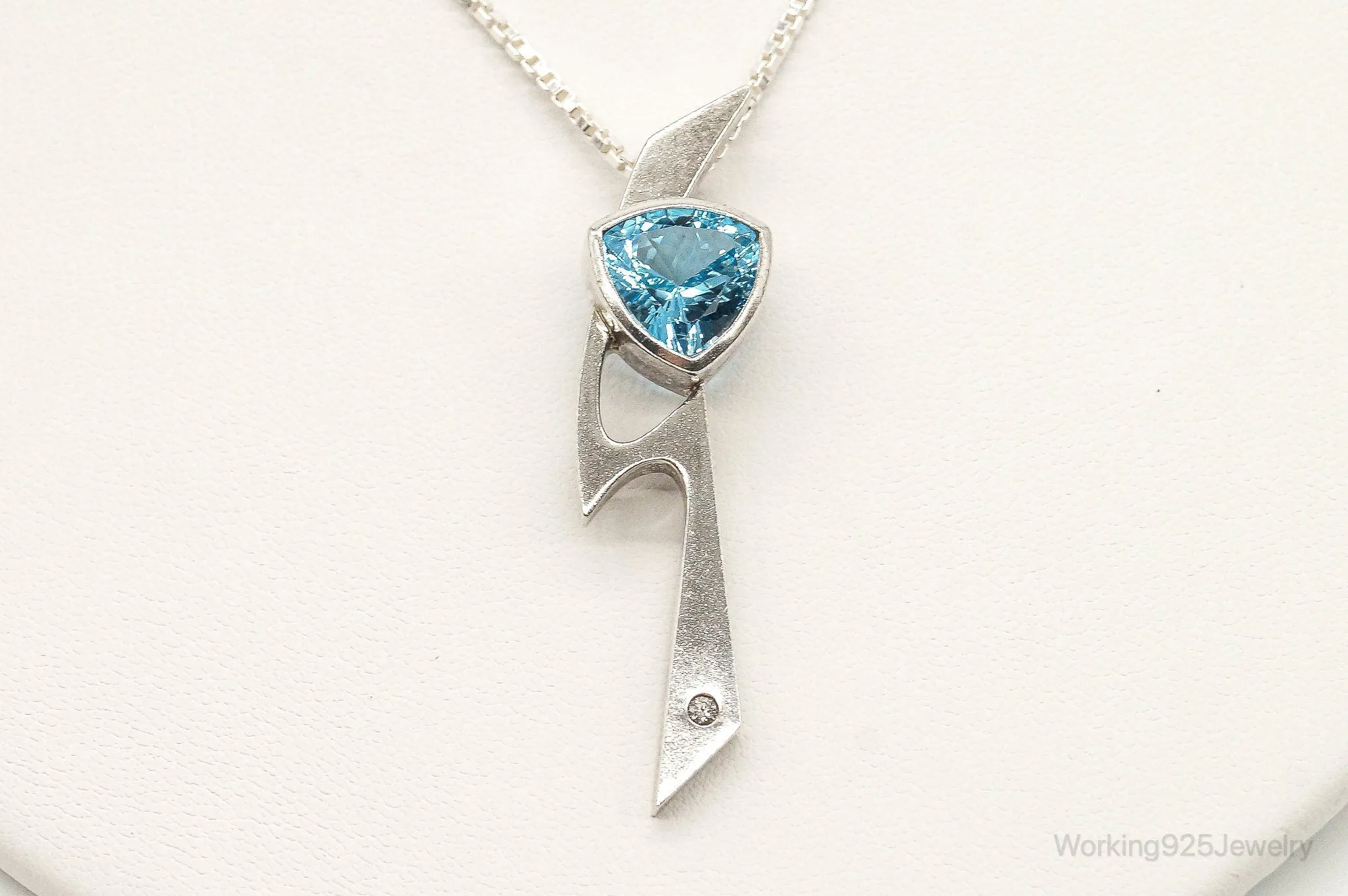 Vintage Blue Topaz Diamond Sterling Silver Necklace