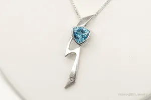 Vintage Blue Topaz Diamond Sterling Silver Necklace