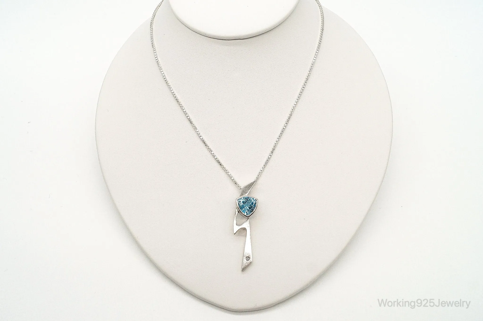 Vintage Blue Topaz Diamond Sterling Silver Necklace