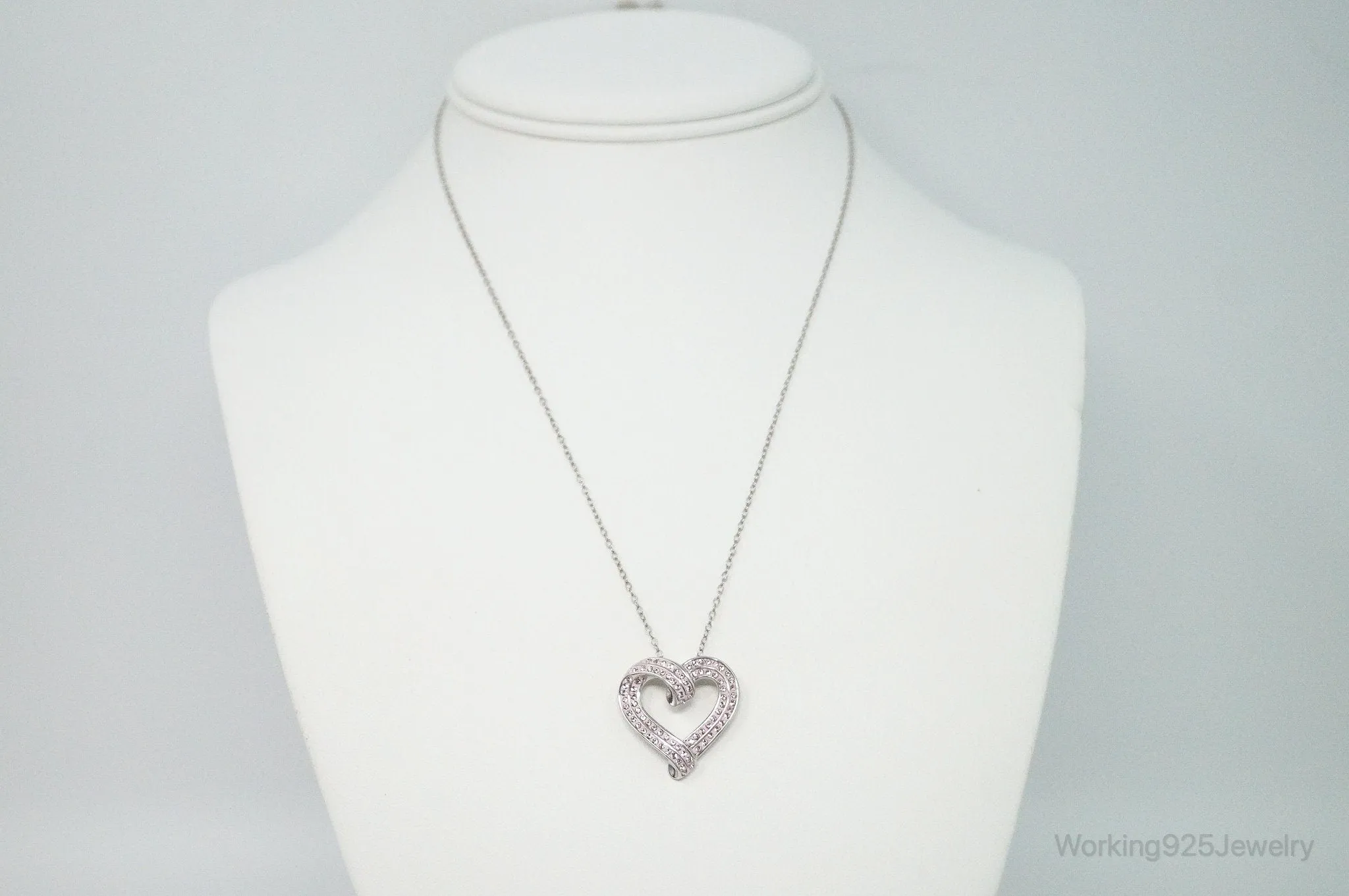 Vintage Designer RL Heart Pink Cubic Zirconia Sterling Silver Necklace