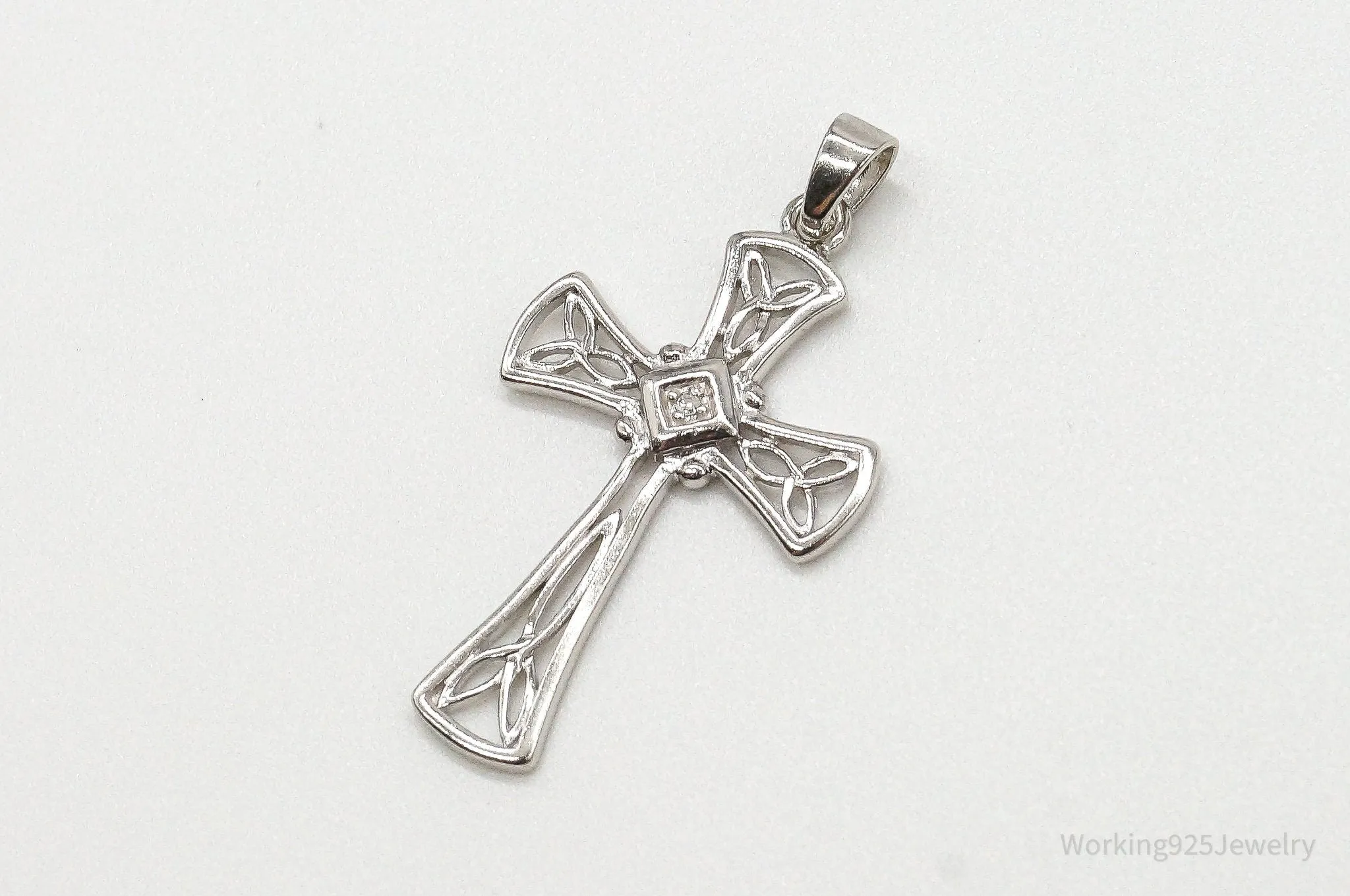 Vintage Diamond Celtic Cross Sterling Silver Pendant