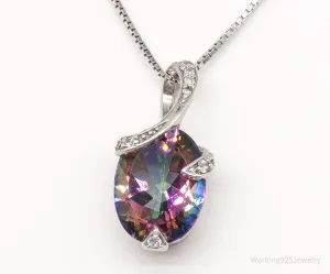 Vintage Large Mystic Topaz Cubic Zirconia Sterling Silver Necklace 18"