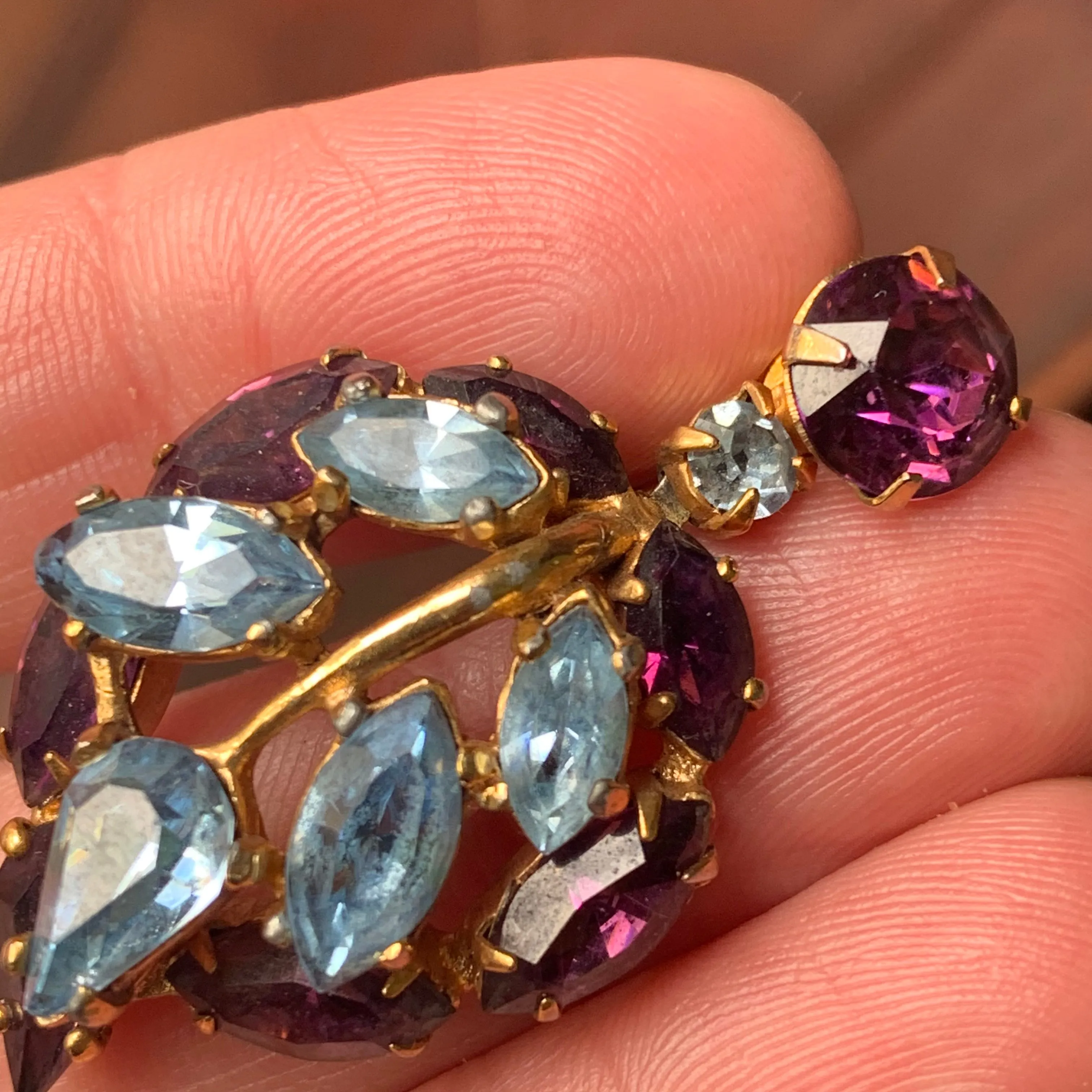 Vintage Purple Blue Drop Leaf Earrings by Mitchel Maer for Christian Dior