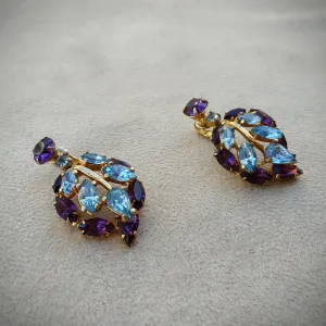 Vintage Purple Blue Drop Leaf Earrings by Mitchel Maer for Christian Dior