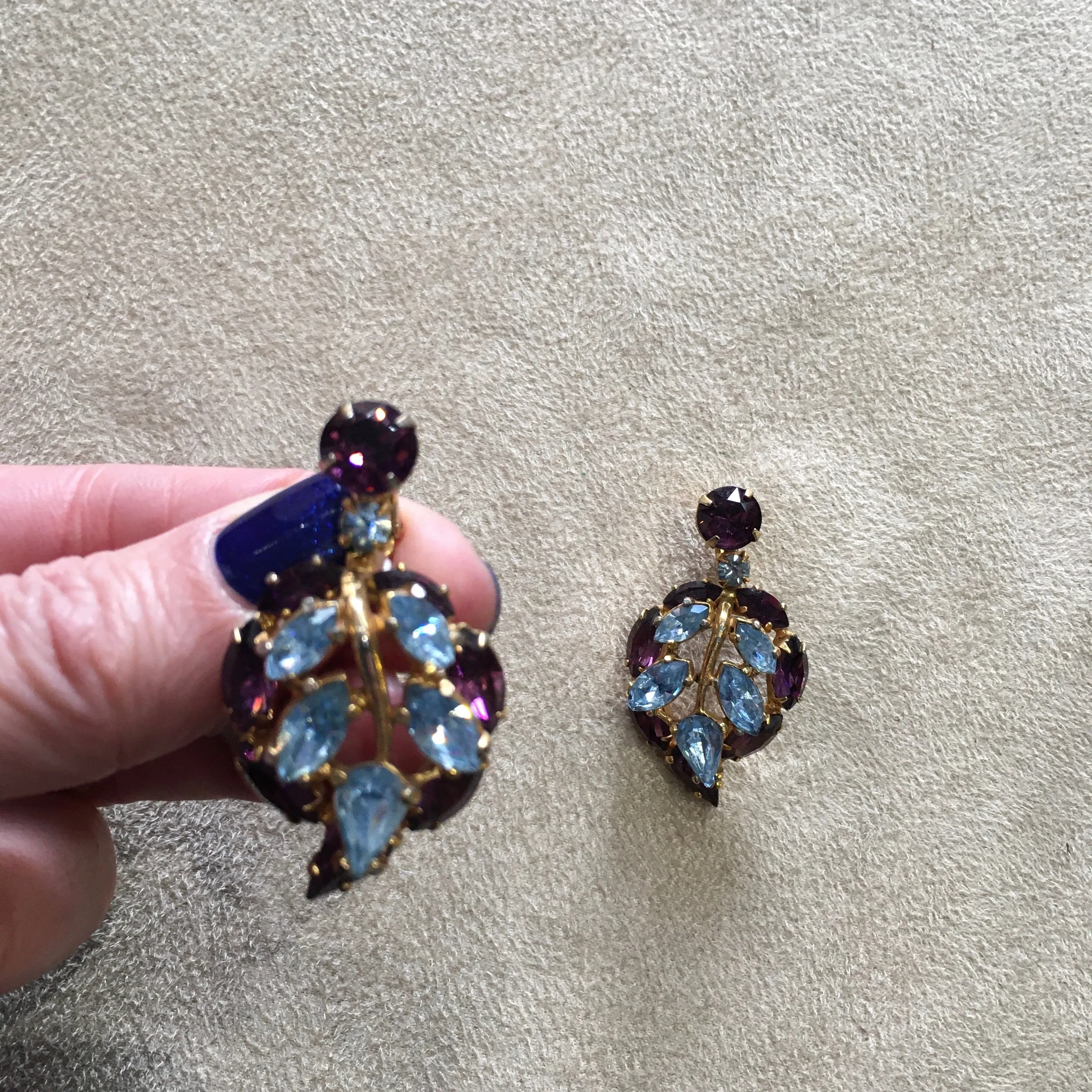 Vintage Purple Blue Drop Leaf Earrings by Mitchel Maer for Christian Dior