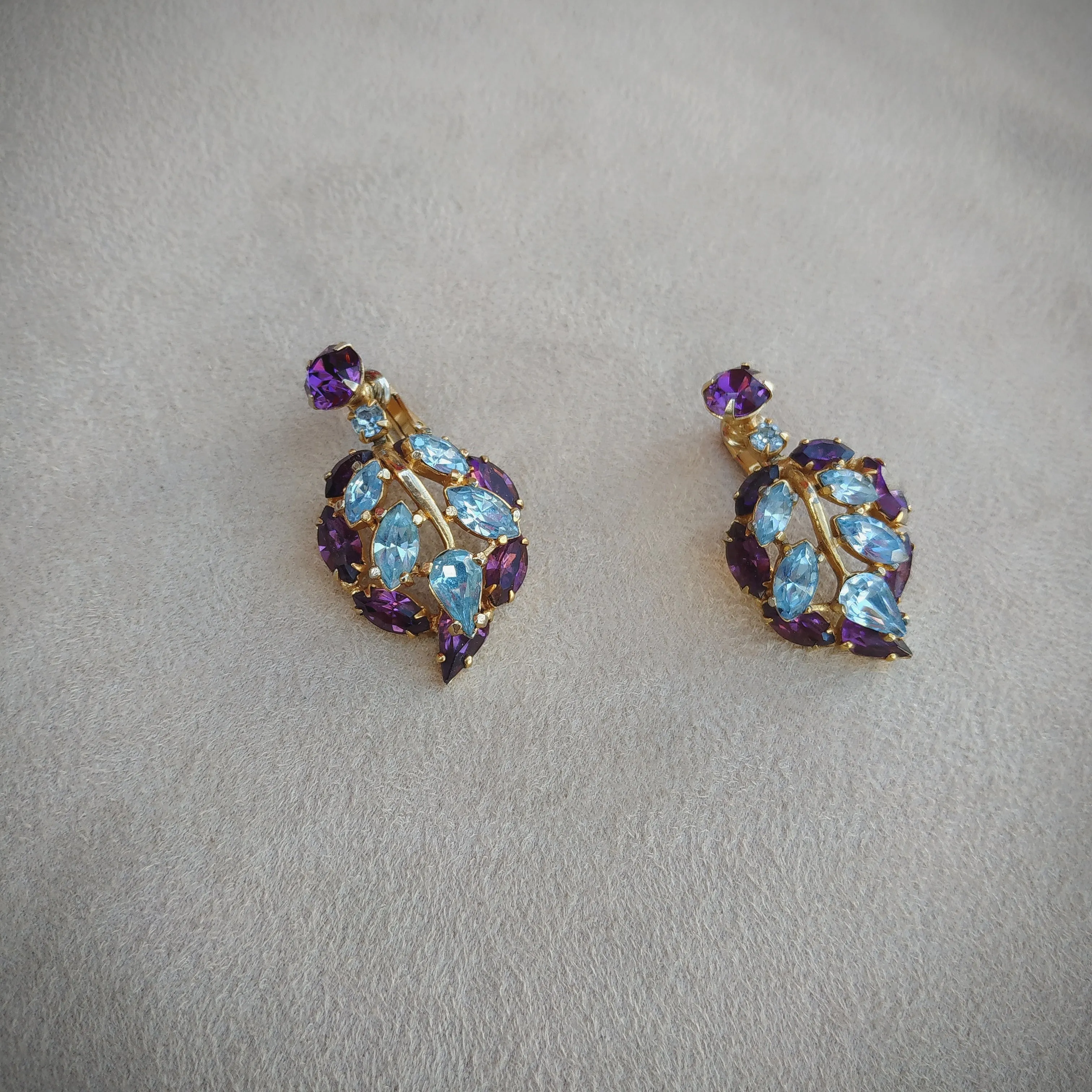 Vintage Purple Blue Drop Leaf Earrings by Mitchel Maer for Christian Dior