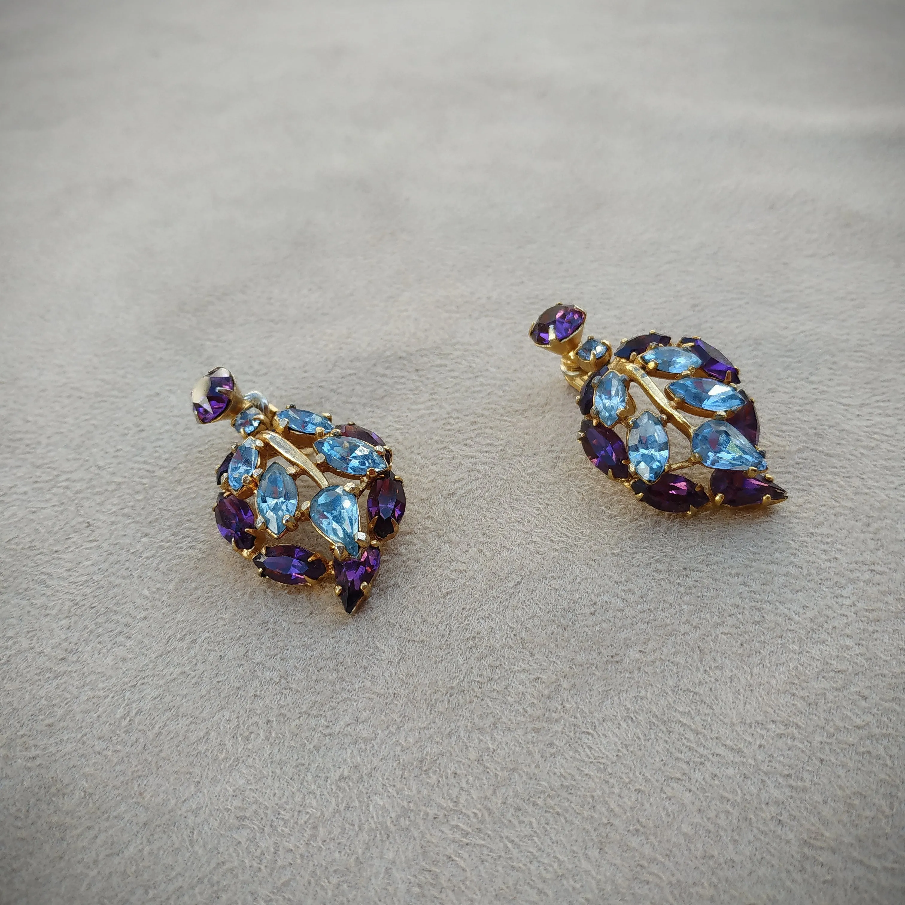 Vintage Purple Blue Drop Leaf Earrings by Mitchel Maer for Christian Dior