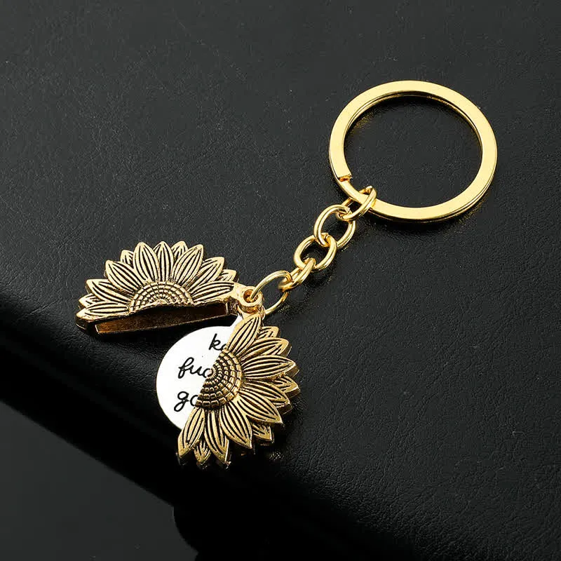 Vintage Sunflower Locket Pendant Keychain Necklace