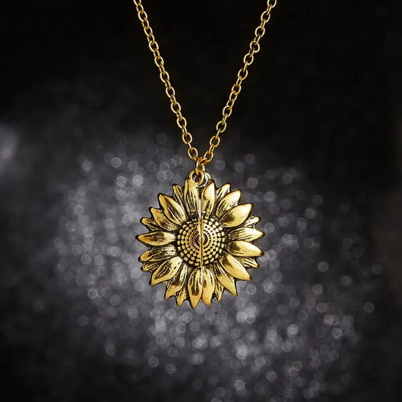 Vintage Sunflower Locket Pendant Keychain Necklace