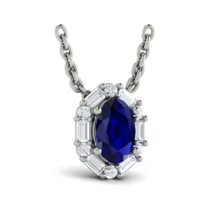 Vlora Adella Sapphire and Diamond Pendant Necklace in 14K White Gold