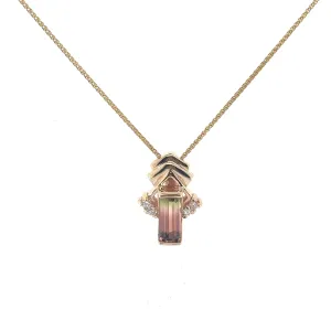 Watermelon Tourmaline & Diamond Yellow Gold Pendant