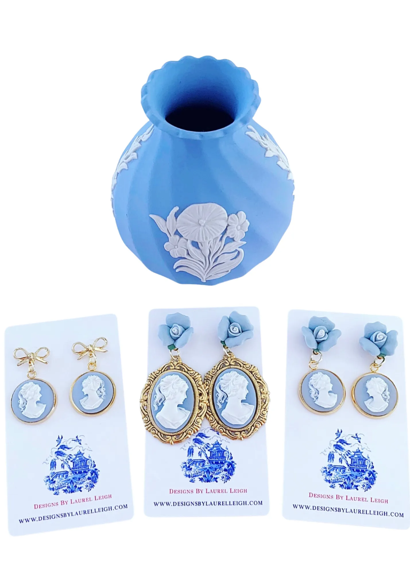 Wedgwood Blue Cameo Bow Earrings