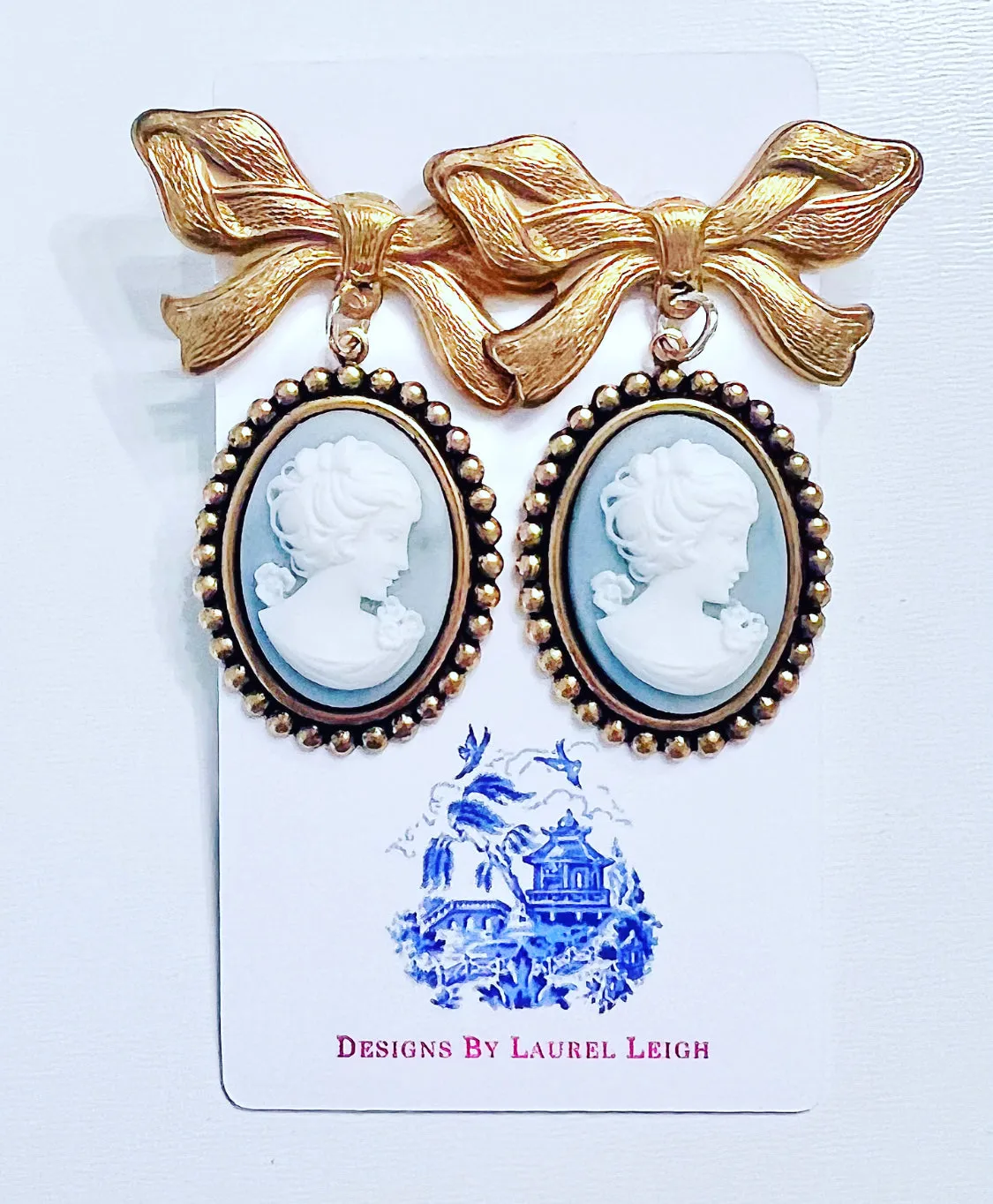 Wedgwood Blue Cameo Bow Earrings