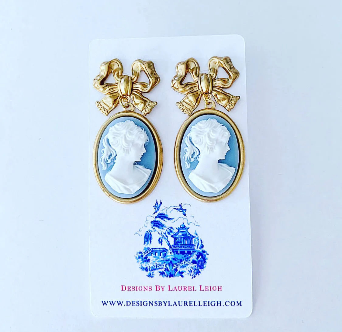 Wedgwood Blue Cameo Bow Earrings