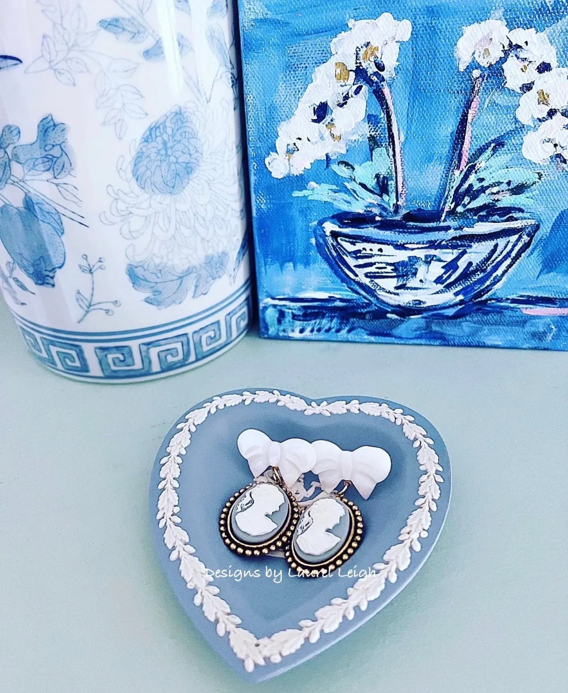 Wedgwood Blue Cameo Bow Earrings