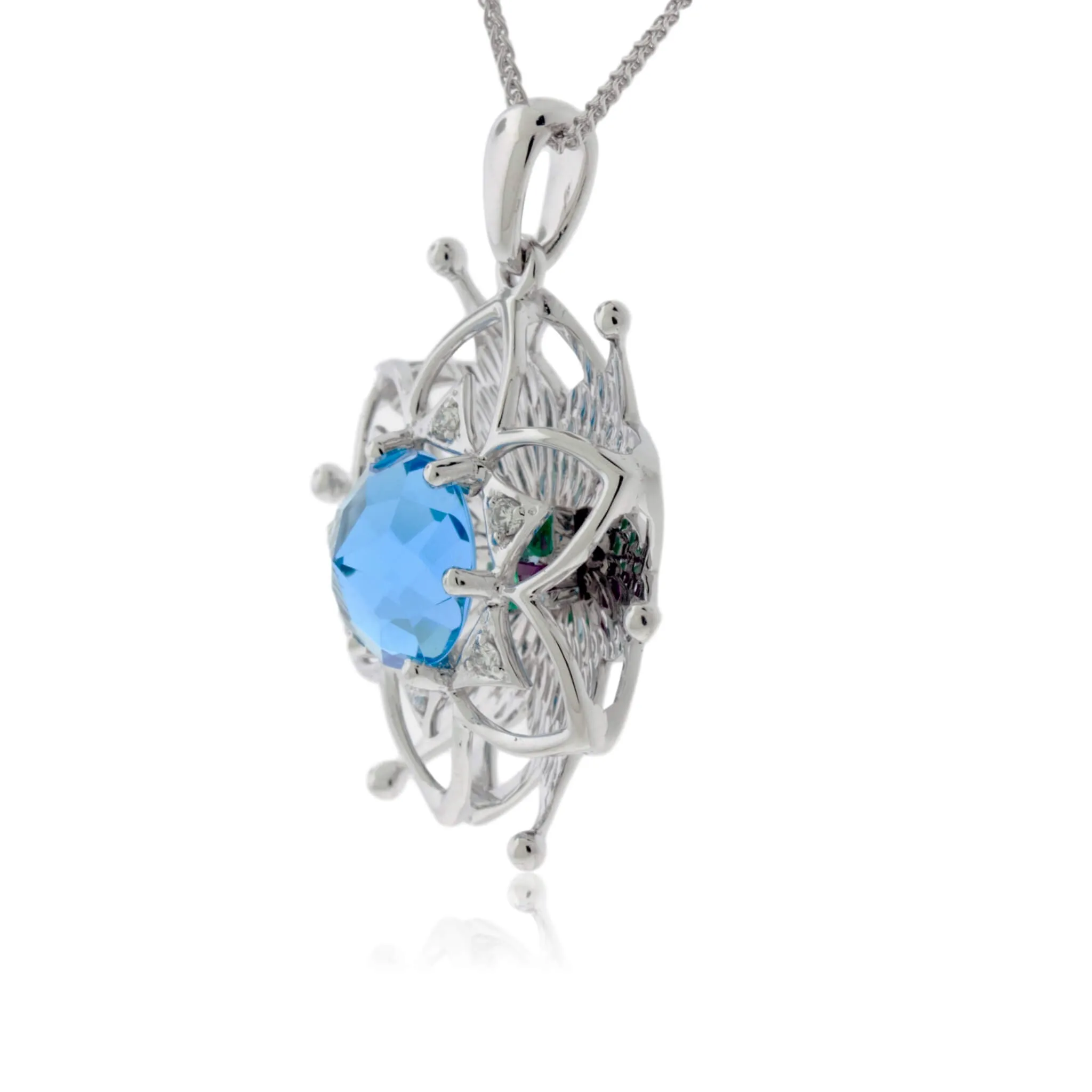 White Gold Blooming Flower Davinci Cut Pendant