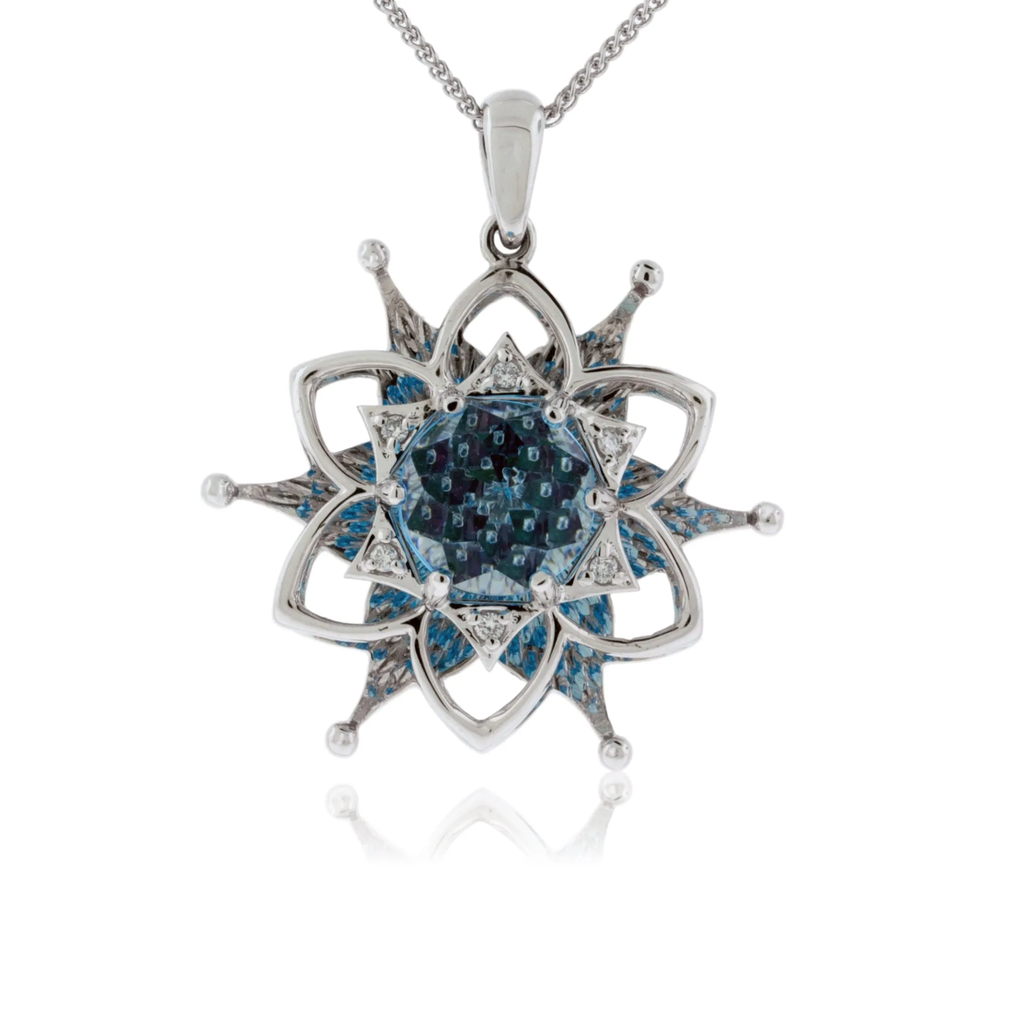 White Gold Blooming Flower Davinci Cut Pendant