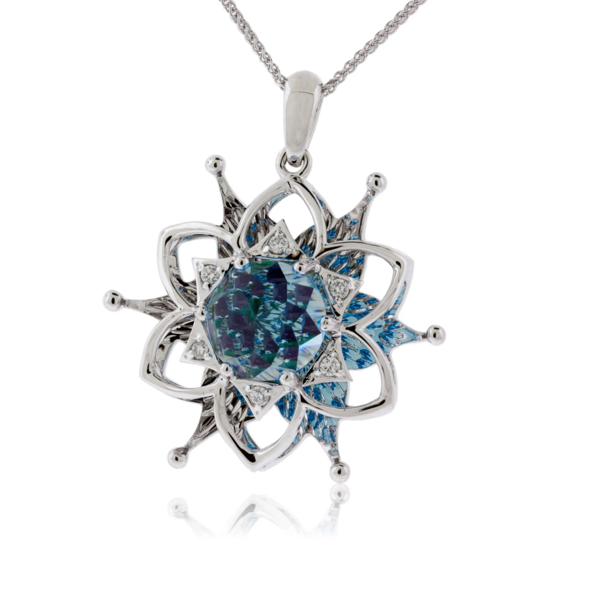 White Gold Blooming Flower Davinci Cut Pendant