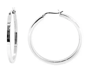 Women's Silver Circle Hoop Earrings 3mm Square Tube (4 Cm)