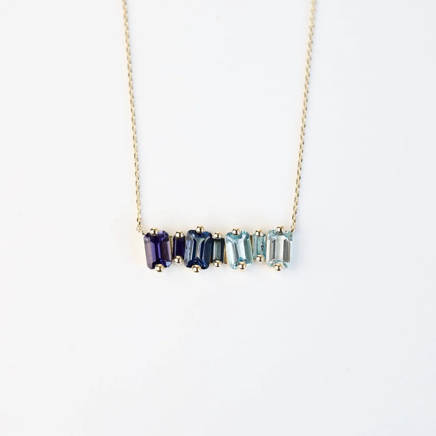 Yellow Gold Ombre BlueTopaz Bar Necklace