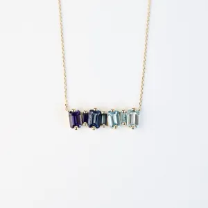 Yellow Gold Ombre BlueTopaz Bar Necklace