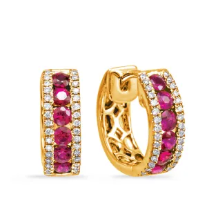 Yellow Gold Ruby & Diamond Earring