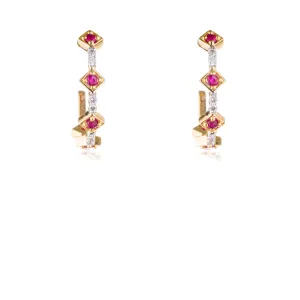 Zoey, Ruby and Diamond Hoop Earrings, 14K Yellow Gold