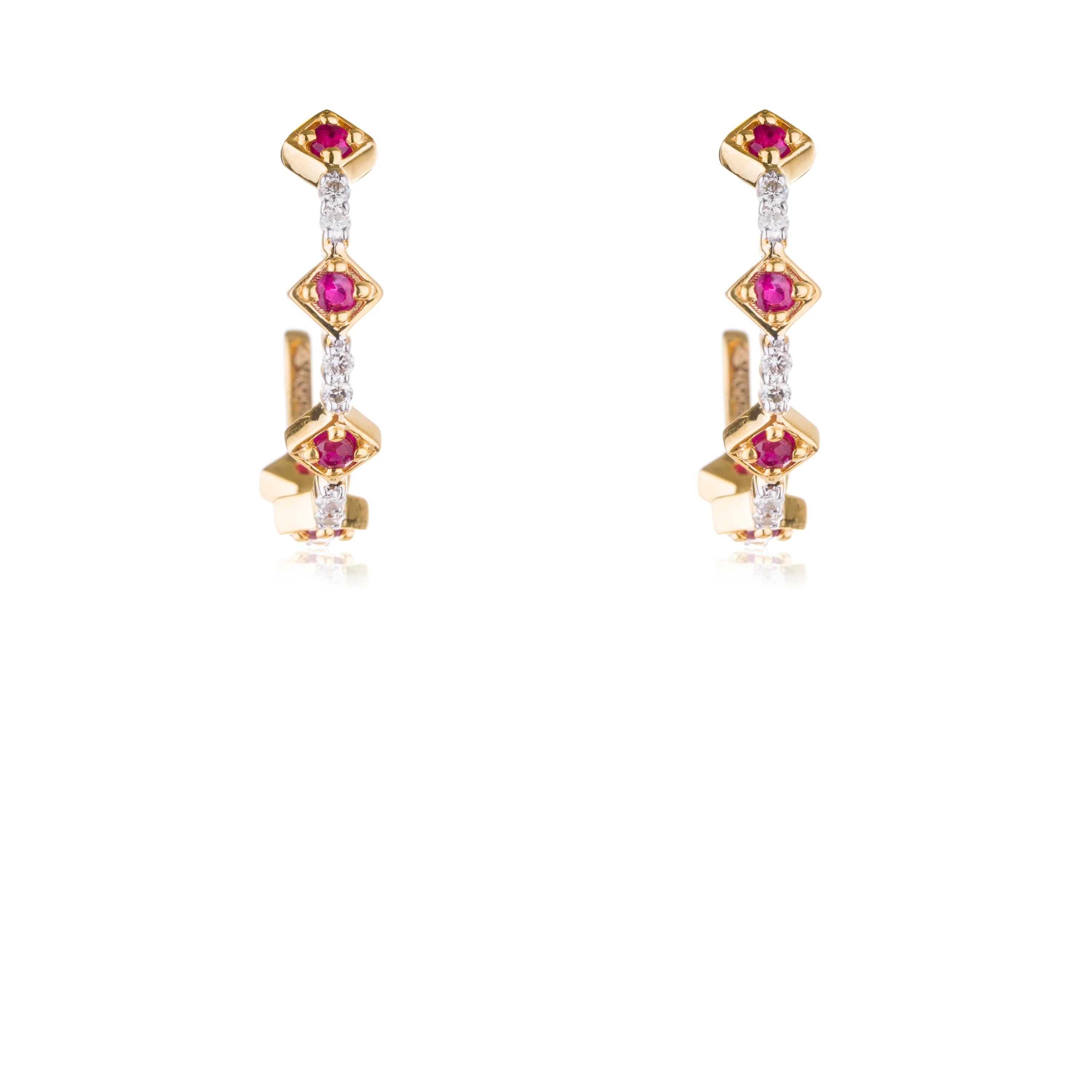 Zoey, Ruby and Diamond Hoop Earrings, 14K Yellow Gold