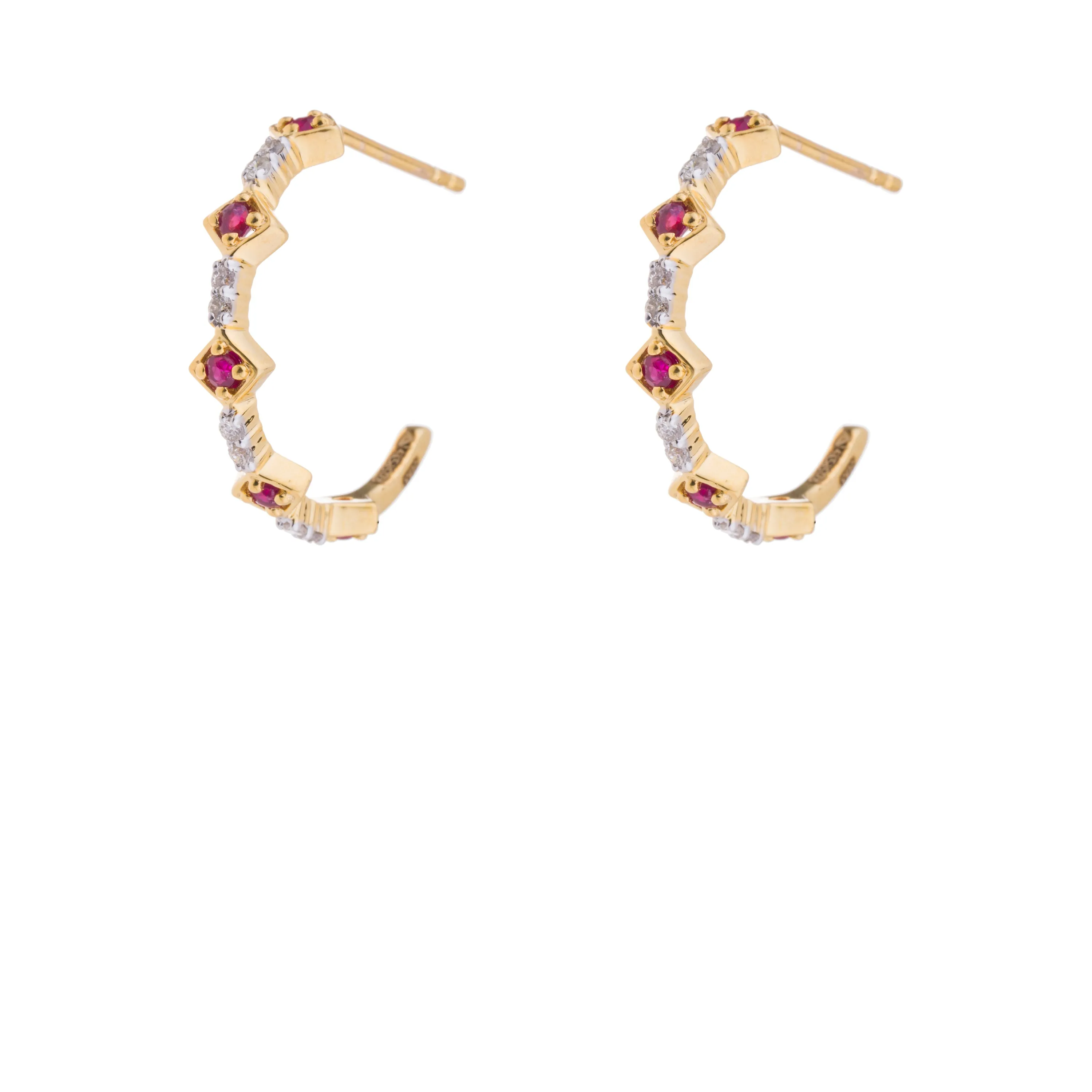 Zoey, Ruby and Diamond Hoop Earrings, 14K Yellow Gold